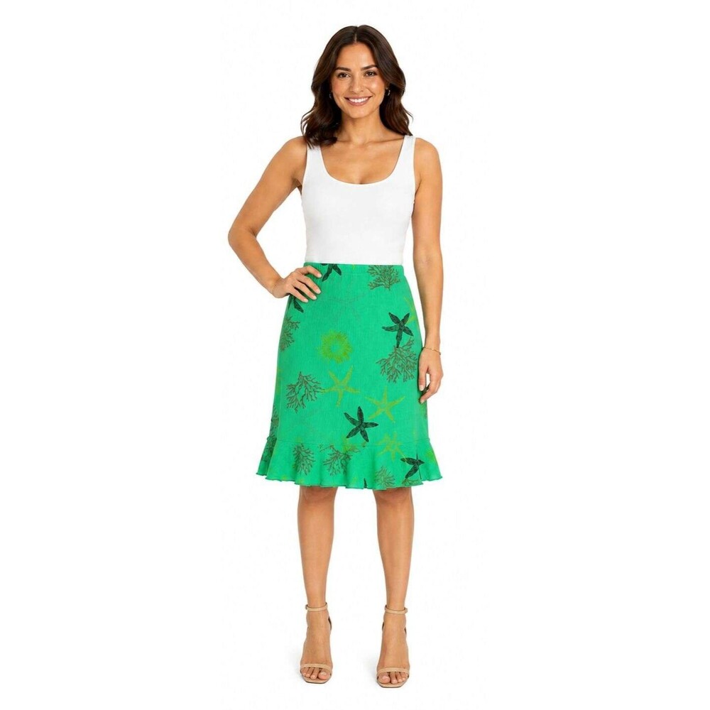 Fresh Produce L 12 14 Green Starfish Coral Cotton Flared Short Skirt